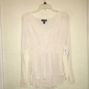 V neck cotton blend long sleeve blouse